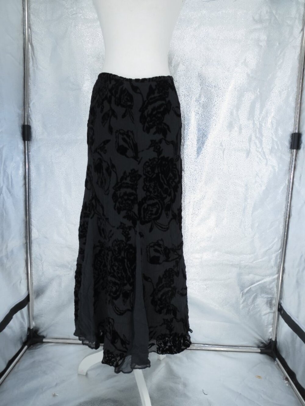 vintage velvet burnout floral maxi skirt black medium 90s whimsigoth gothic boho